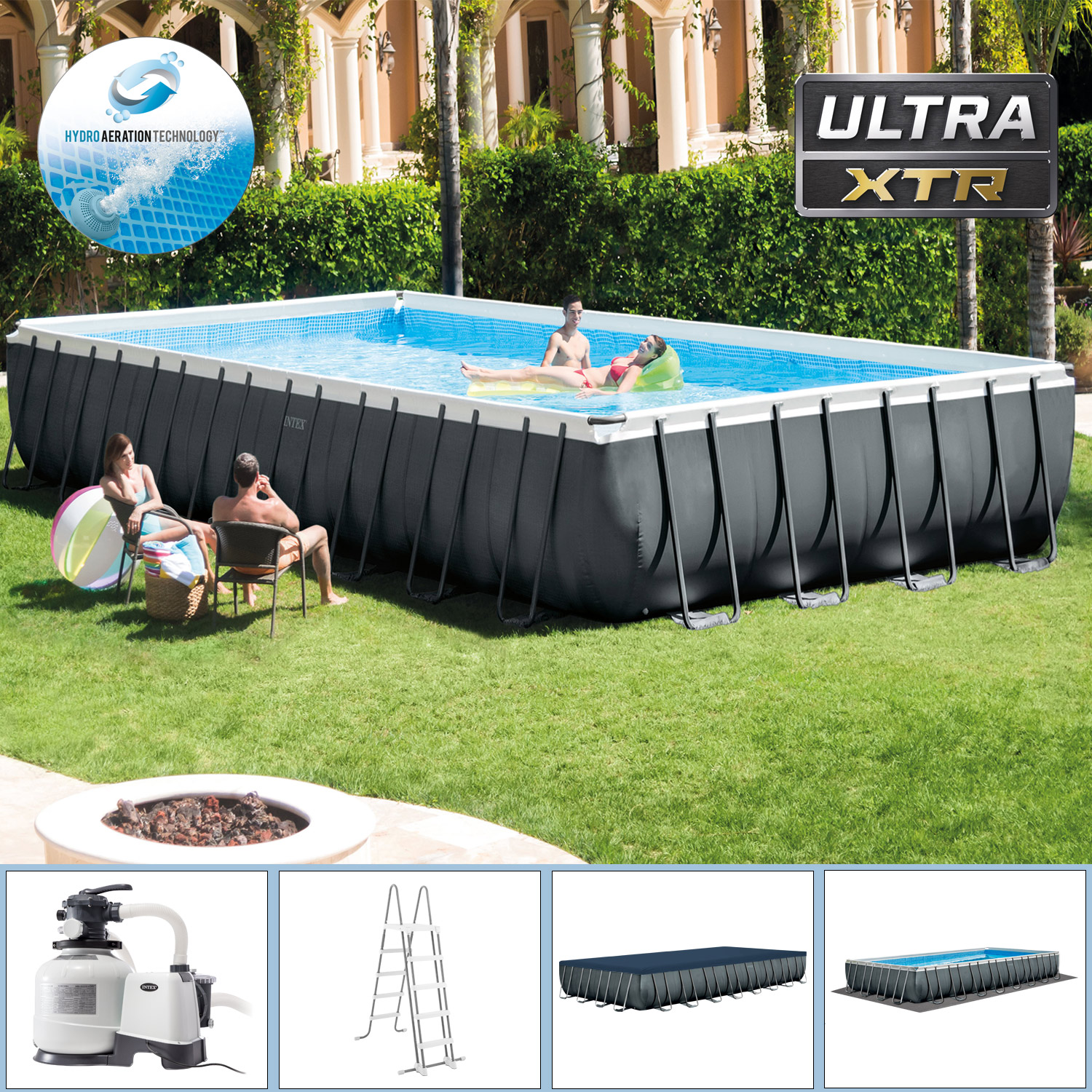 Intex INTEX 26374GN Ultra XTR Frame Pool umfangreiches Pool-Zubehör 975x488x132cm 